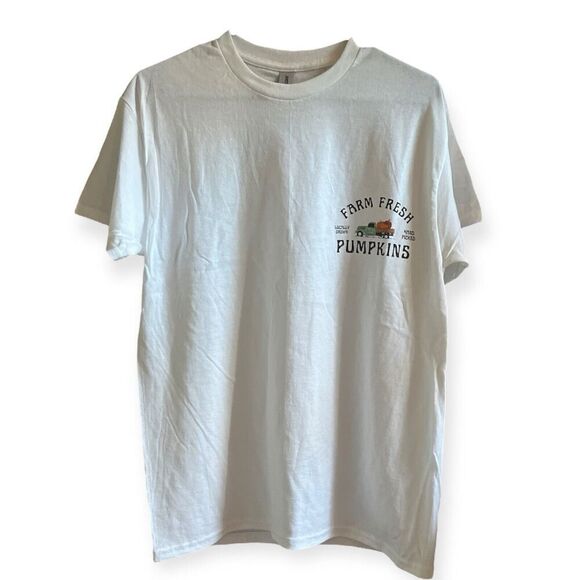 Fall T-shirt Farm Fresh Pumpkins Graphic Tee Short Sleeve White NEW Unisex - Picture 9 of 9